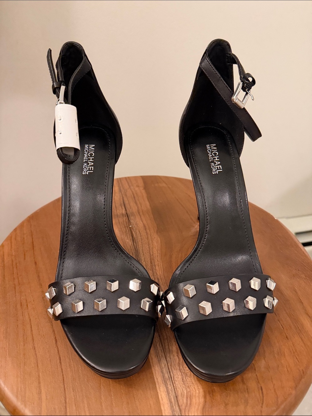 Michael Kors Black Leather Studded Ankle-Strap Heels